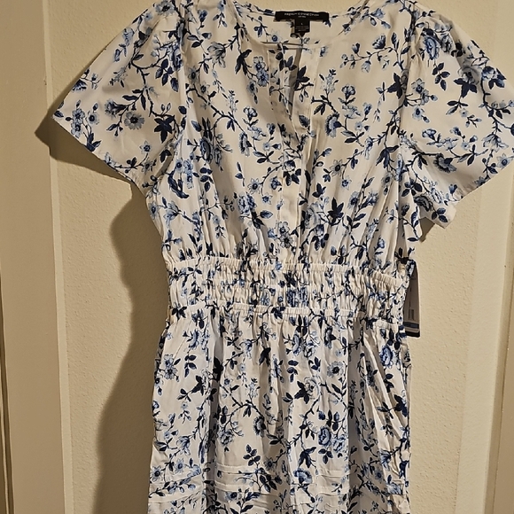 French Connection Blue and Black Ruffled Wrap Midi Dress - Picture 1 of 6